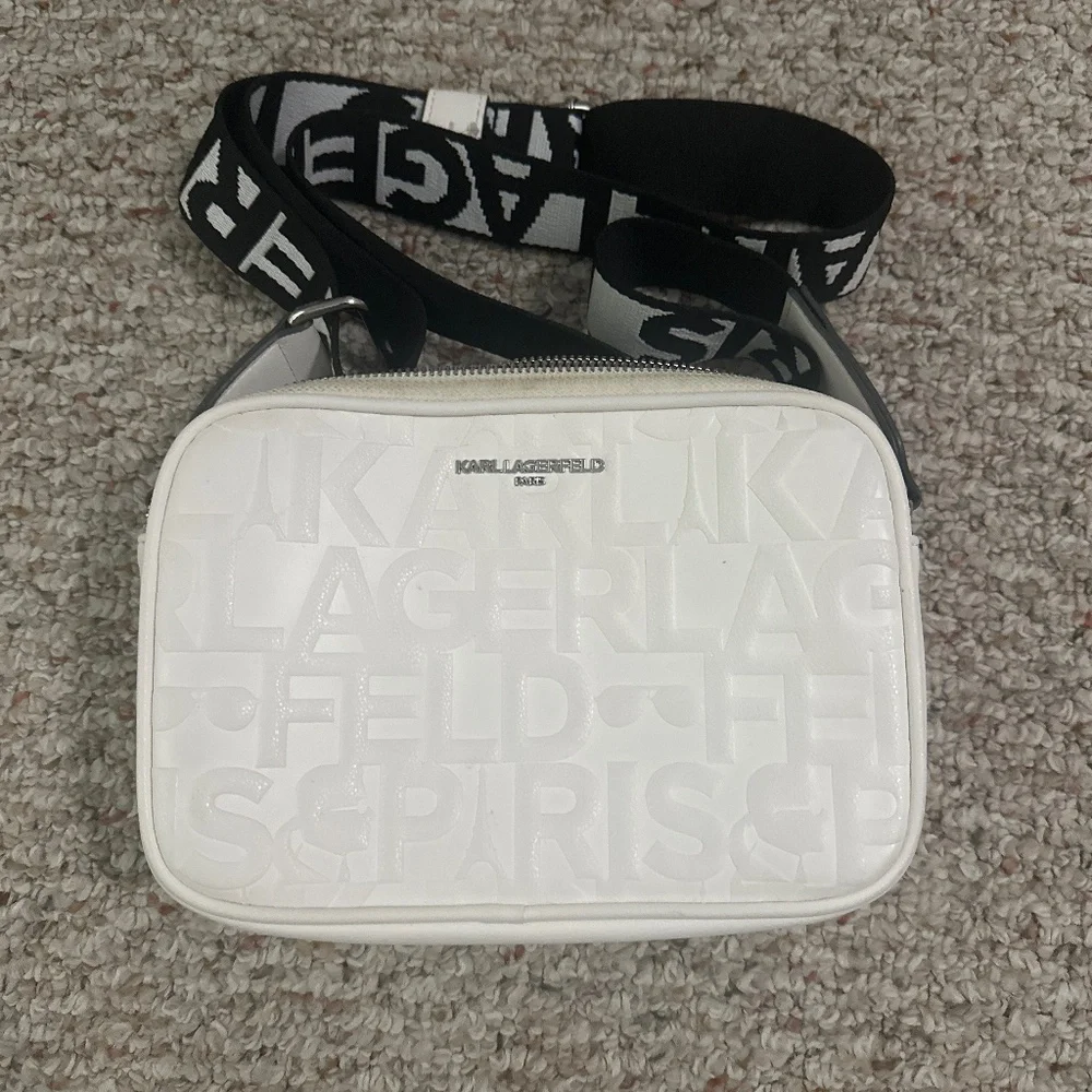 Karl Lagerfeld Paris White Embossed Crossbody Bag - Picture 1 of 5